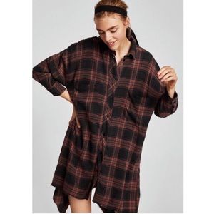 Zara Oversized Checked plaid fray Shirt Dress